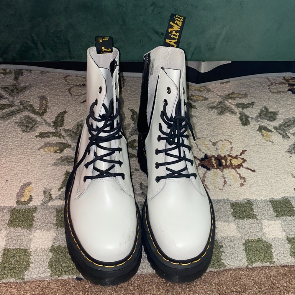 Dr. Martens White Lace-Up Platform Boots with Black Accents